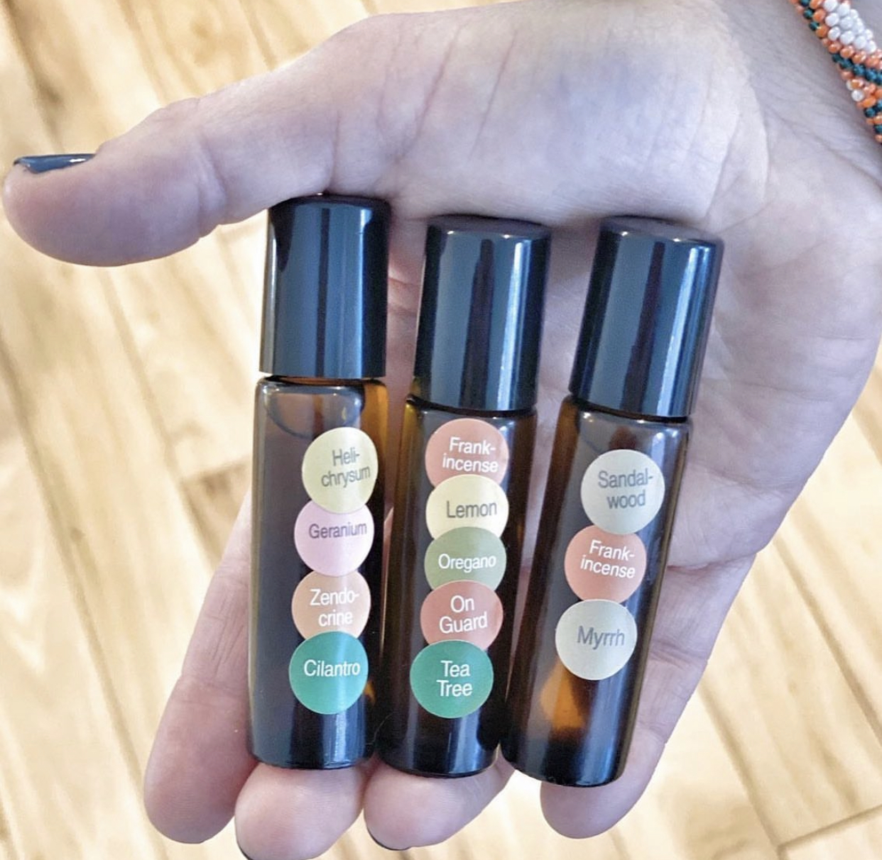 3 blends of essential oils in roller botle