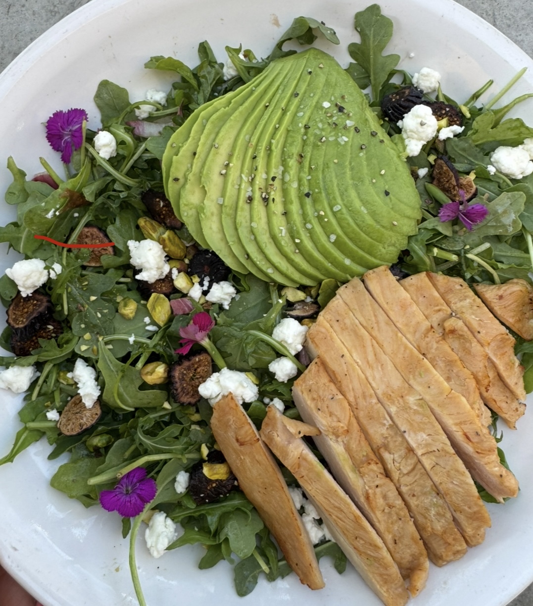 salad with avocado and chicken and goat cheese 